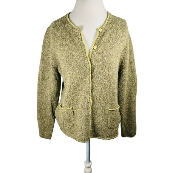 Talbots Green Multi Knit Sweater Snap Cardigan Wool Angora Artsy Boho size XL - Picture 1 of 8